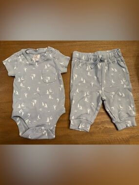 Nordstrom Light Blue Sailboat Two-Piece Baby Set